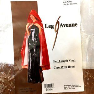 LEG AVENUE  Red Vinyl Blk Lined Long Hooded Cape Discontinued  VTG NOS NWT